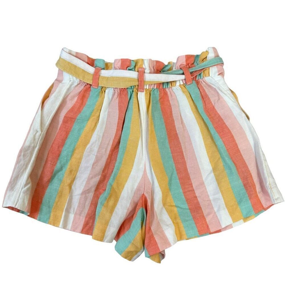 LOFT Paperbag Striped Tie Waist Shorts Sz M Linen blend NWT - Picture 4 of 8